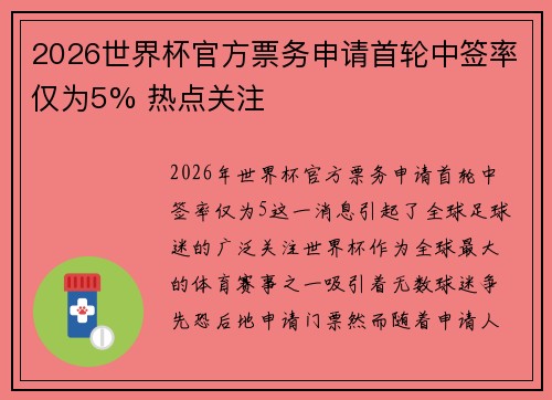 2026世界杯官方票务申请首轮中签率仅为5% 热点关注 2026世界杯官方票务申请首轮中签率仅为5% 热点关注